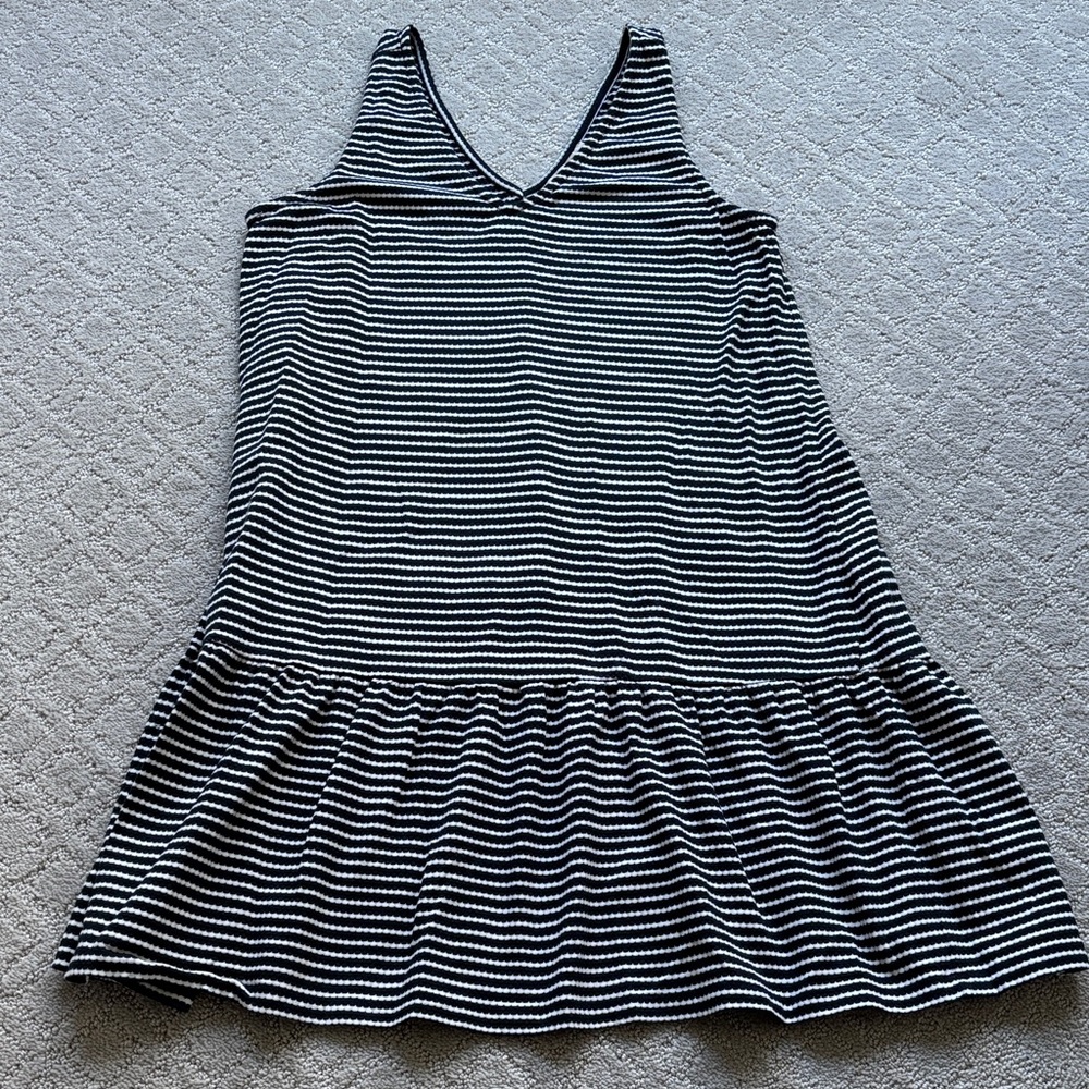 LOFT Blue and White Striped V-Neck Sleeveless Dress